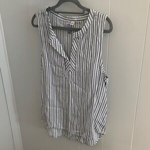 Alya Black and White Striped Sleeveless Blouse